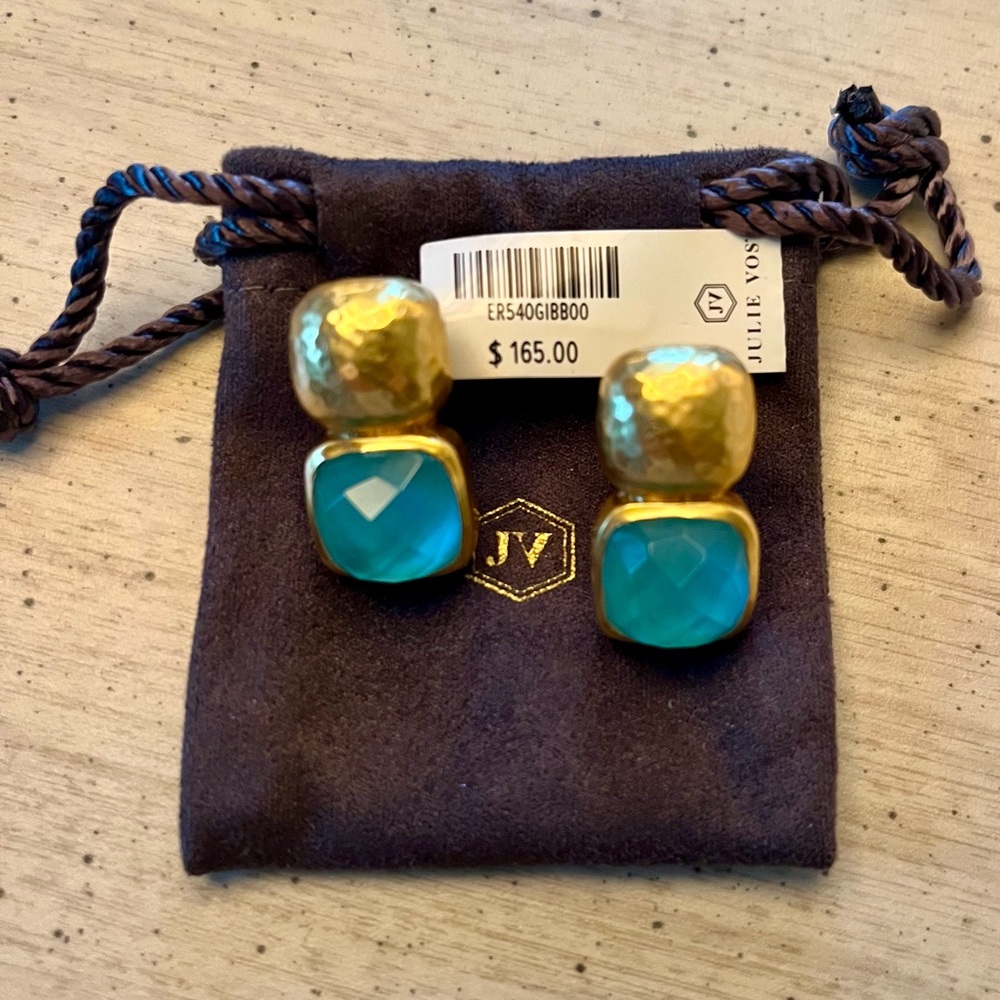 Julie Vos Catalina Earrings, Iridescent Bahamian Blue